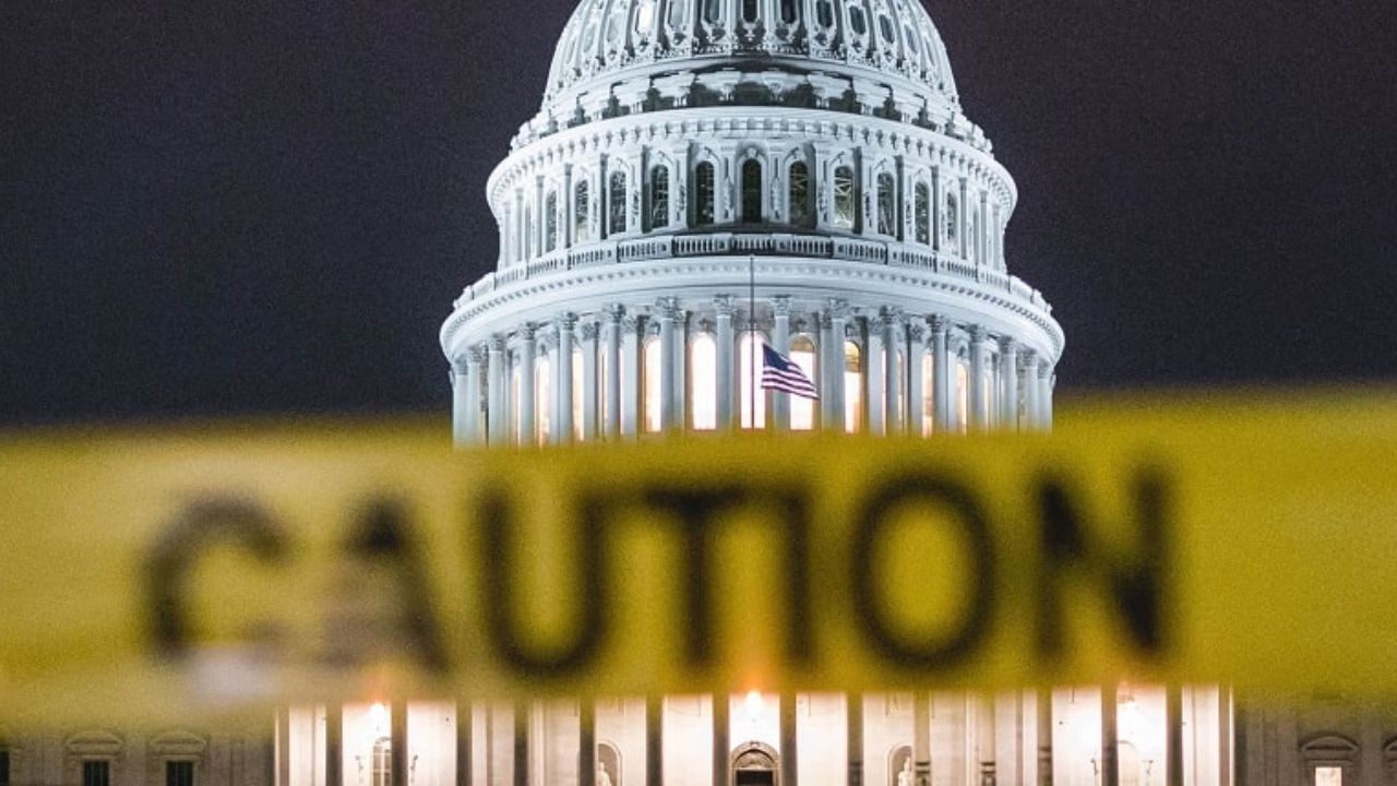 White House with 'caution' tape