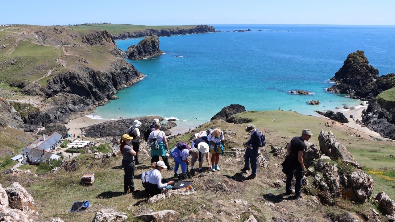 Citizen scientists collecting plants at Kynance Cove, Cornwall